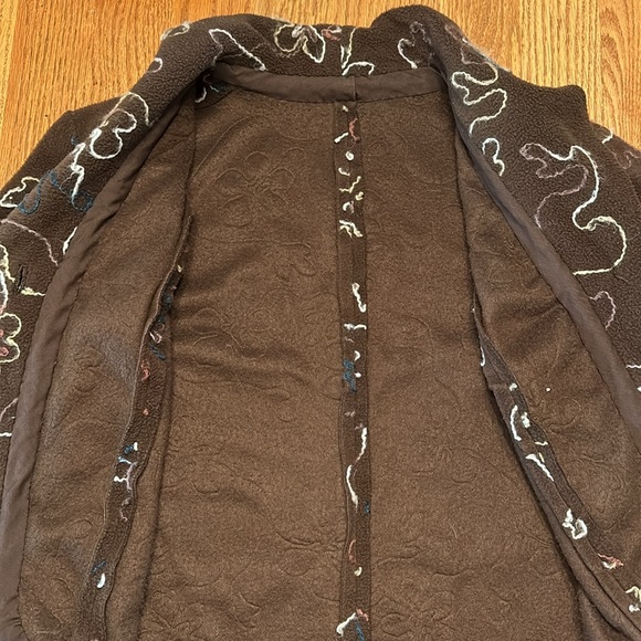 Hand Made Embroidered Fleece Feminine Jacket Button Down Peplum Double Collar - Picture 5 of 5